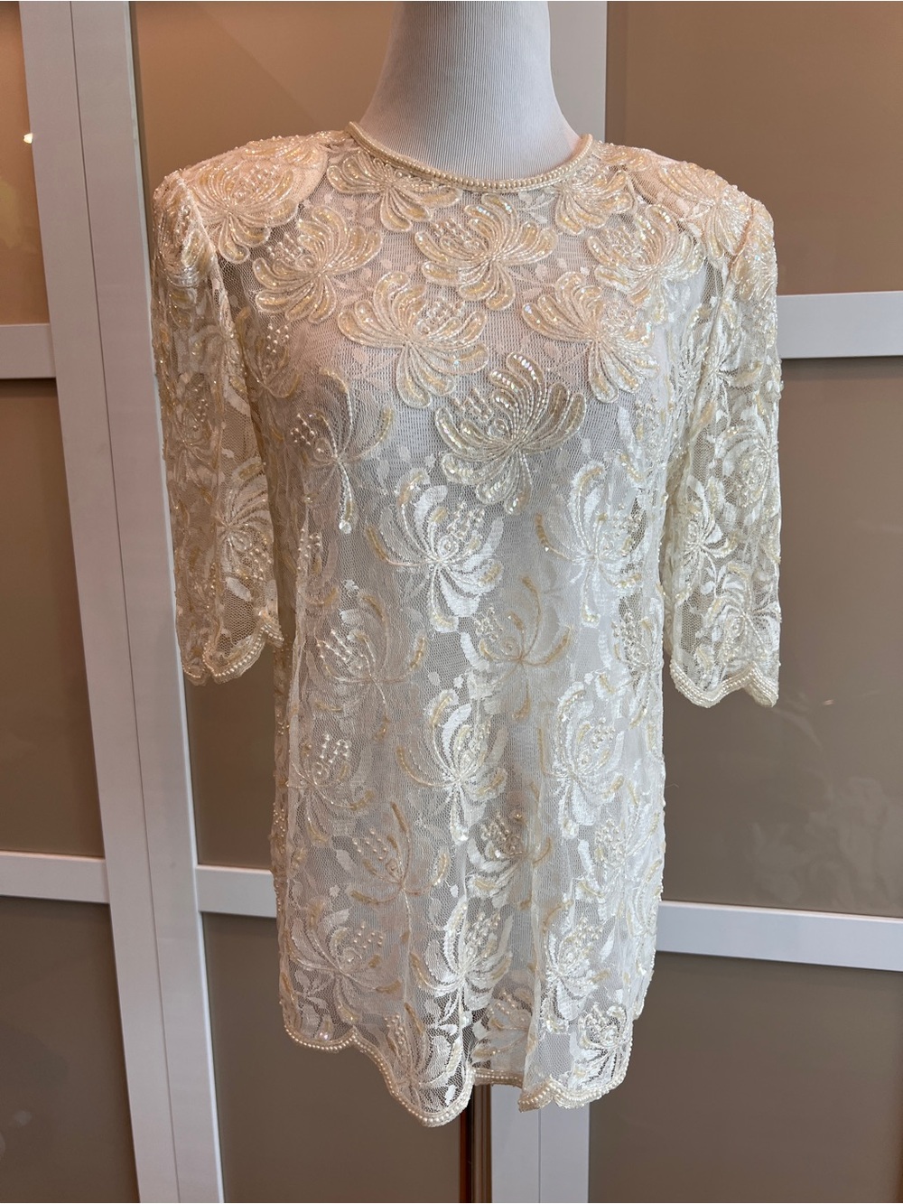 Vintage Lace and Beaded Scalloped Top